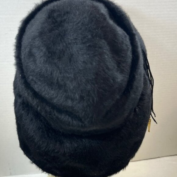 VTG Handmade Black Felt Fur Aileen's Atlanta Bucket Hat Gold Tone Accents - Picture 8 of 12